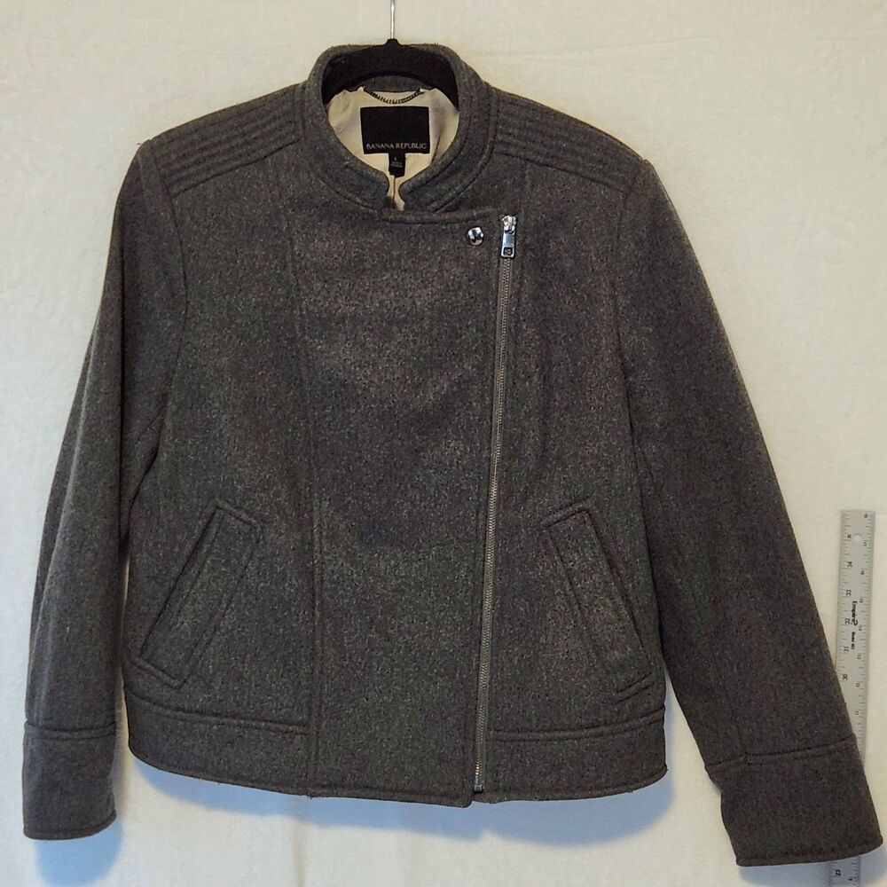 Banana Republic Women's L Wool Blend Melton Moto Jacket Charcoal Gray